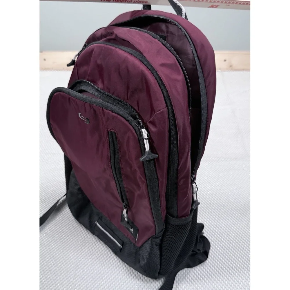 Solo New York Laptop Backpack Burgundy Black Travel School Book Bag Padded